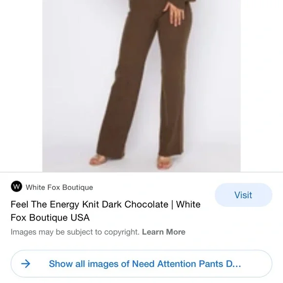 White fox boutique set Need Attention Pants Dark Chocolate - Picture 3 of 9